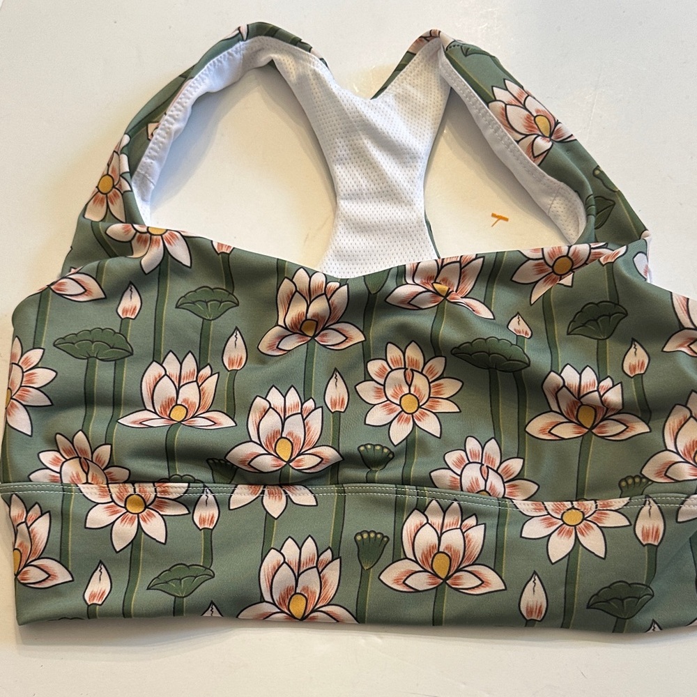 Sun Bunny Yoga Floral Green Women's yoga sports bra sz M